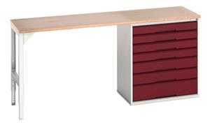 16921954.** verso pedestal bench with 7 drawer 800W cab & mpx worktop. WxDxH: 2000x600x930mm. RAL 7035/5010 or selected